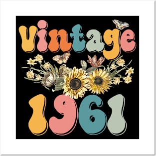 Vintage 1961 Sunflower Floral Retro Groovy 62nd Birthday Posters and Art